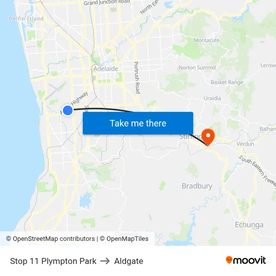 Stop 11 Plympton Park to Aldgate map