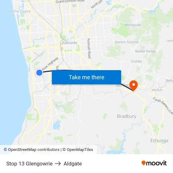 Stop 13 Glengowrie to Aldgate map