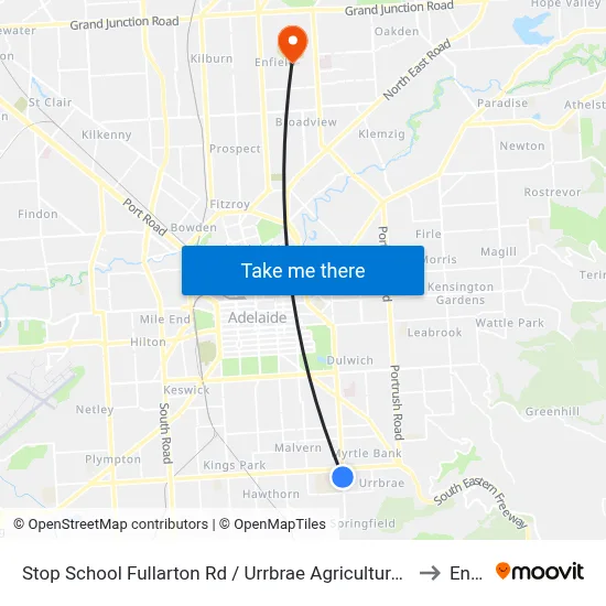 Stop School Fullarton Rd / Urrbrae Agricultural High School - West side to Enfield map