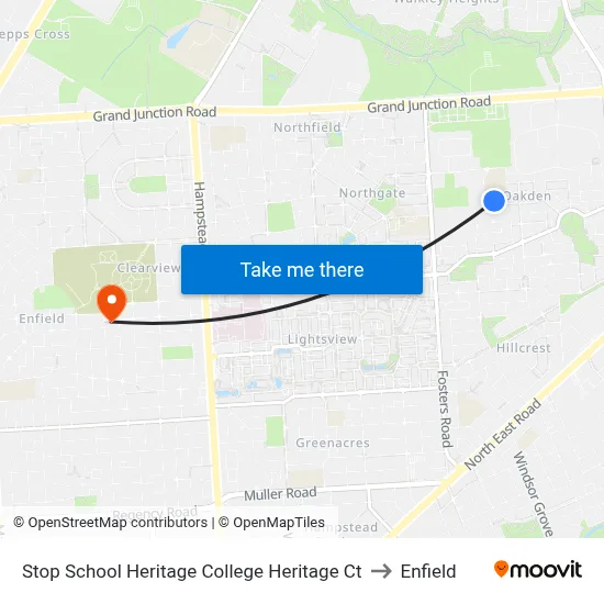 Stop School Heritage College Heritage Ct to Enfield map