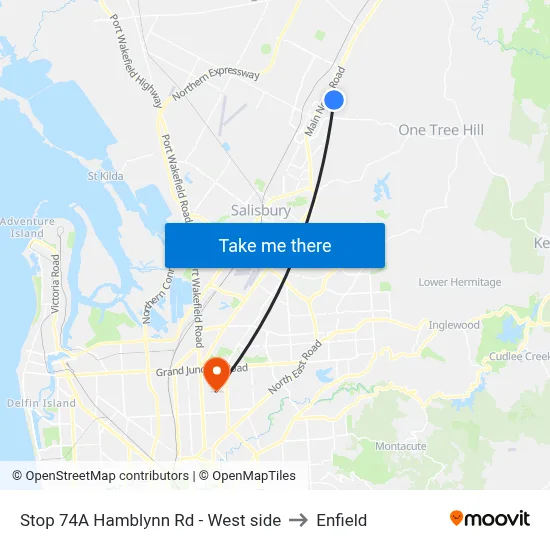 Stop 74A Hamblynn Rd - West side to Enfield map