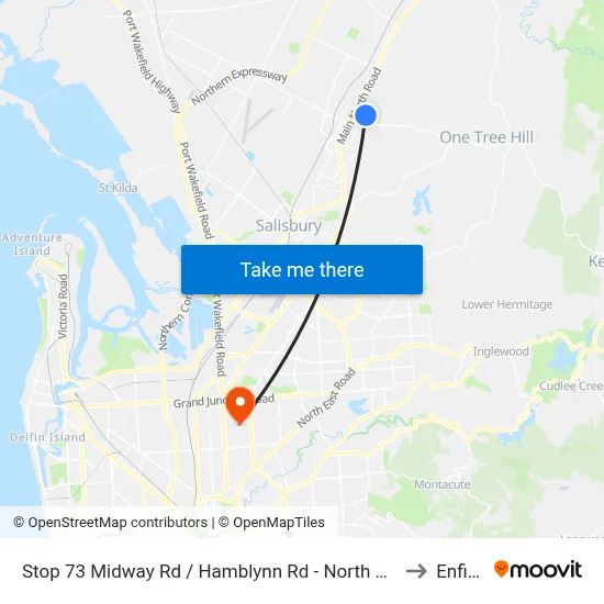 Stop 73 Midway Rd / Hamblynn Rd - North East side to Enfield map