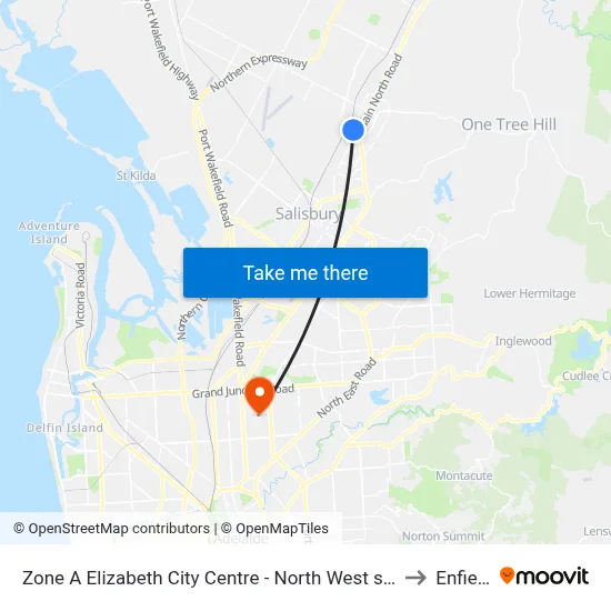 Zone A Elizabeth City Centre - North West side to Enfield map