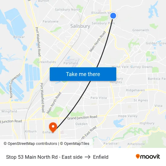 Stop 53 Main North Rd - East side to Enfield map