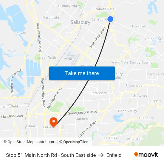 Stop 51 Main North Rd - South East side to Enfield map