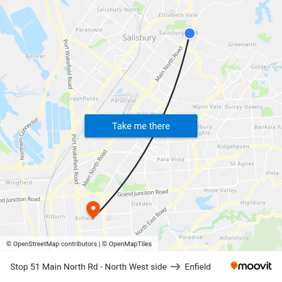 Stop 51 Main North Rd - North West side to Enfield map