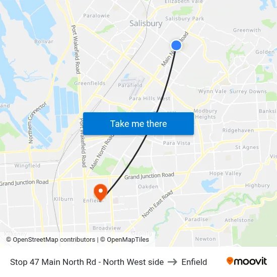 Stop 47 Main North Rd - North West side to Enfield map
