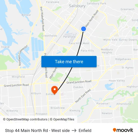 Stop 44 Main North Rd - West side to Enfield map