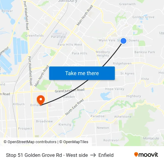 Stop 51 Golden Grove Rd - West side to Enfield map