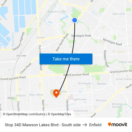 Stop 34D Mawson Lakes Blvd - South side to Enfield map