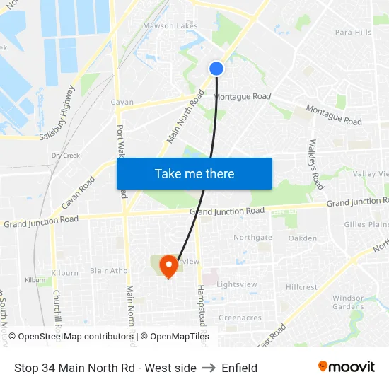 Stop 34 Main North Rd - West side to Enfield map