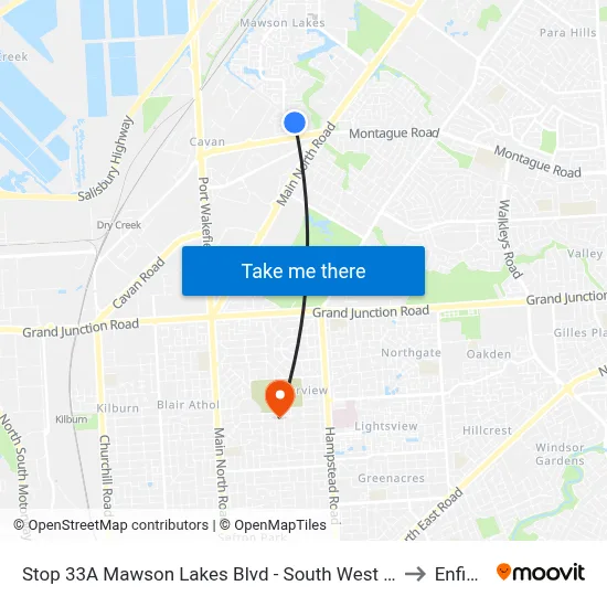 Stop 33A Mawson Lakes Blvd - South West side to Enfield map
