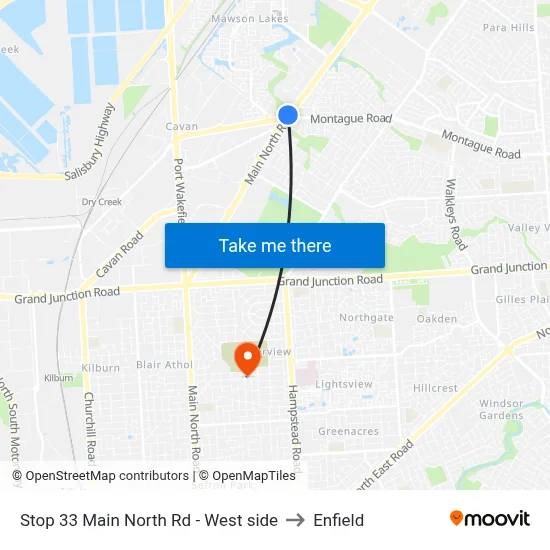Stop 33 Main North Rd - West side to Enfield map