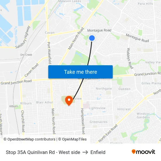 Stop 35A Quinlivan Rd - West side to Enfield map