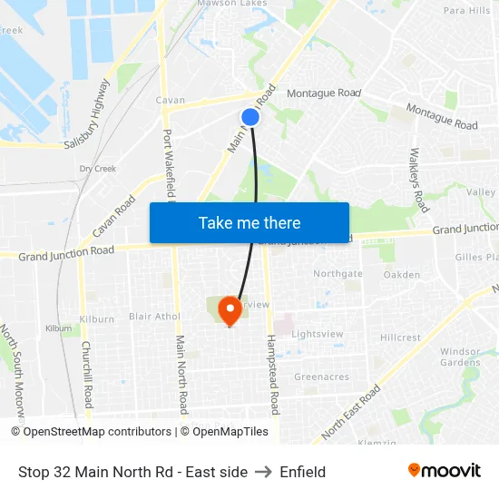 Stop 32 Main North Rd - East side to Enfield map