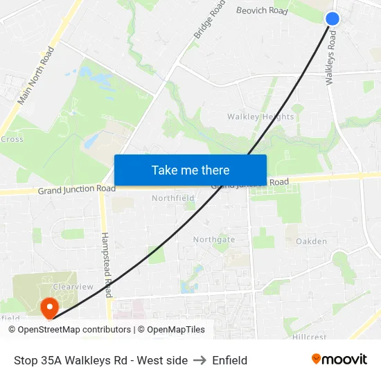 Stop 35A Walkleys Rd - West side to Enfield map
