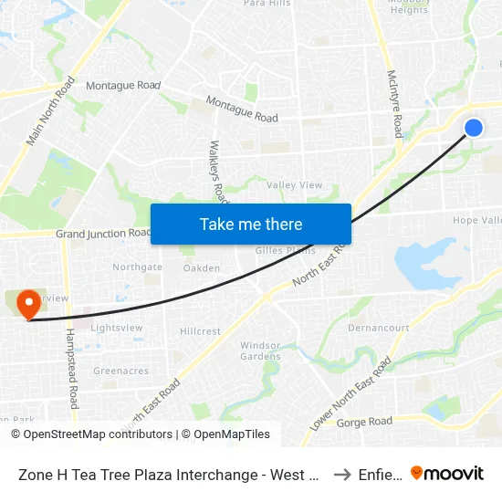 Zone H Tea Tree Plaza Interchange - West side to Enfield map