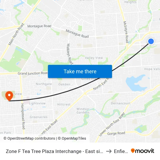 Zone F Tea Tree Plaza Interchange - East side to Enfield map