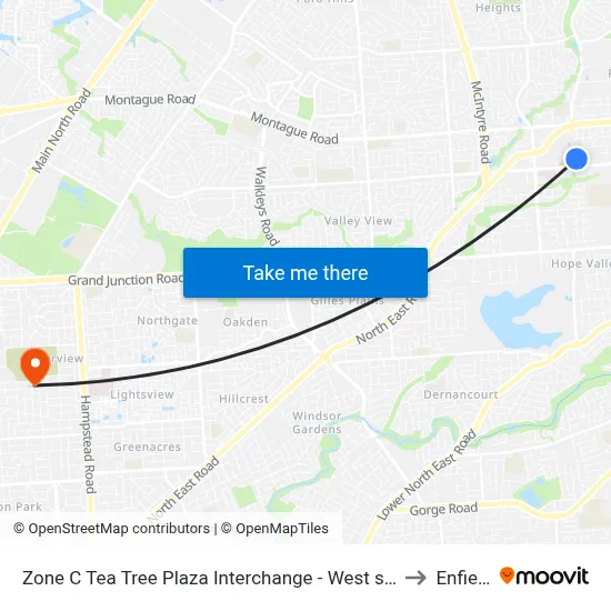 Zone C Tea Tree Plaza Interchange - West side to Enfield map