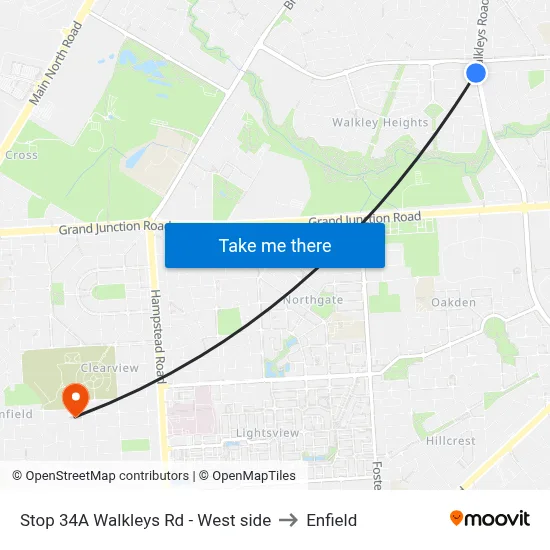 Stop 34A Walkleys Rd - West side to Enfield map