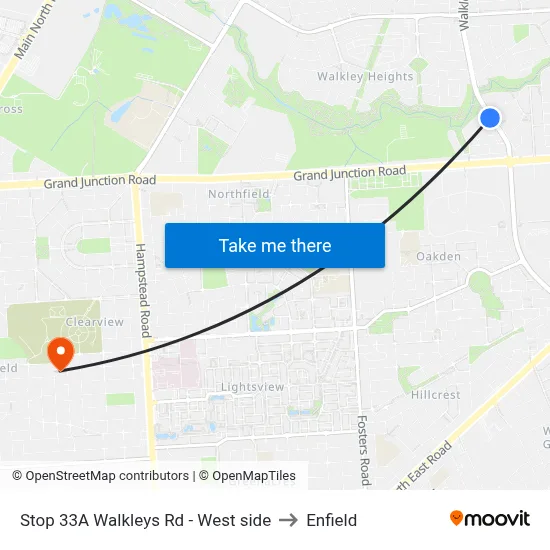 Stop 33A Walkleys Rd - West side to Enfield map