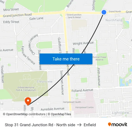 Stop 31 Grand Junction Rd - North side to Enfield map