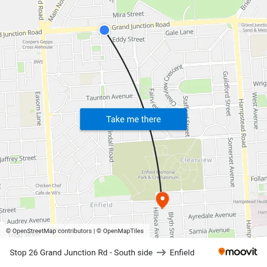 Stop 26 Grand Junction Rd - South side to Enfield map