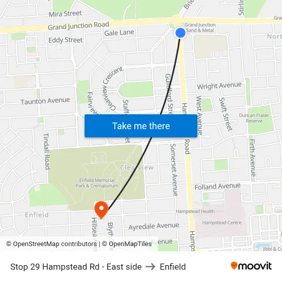 Stop 29 Hampstead Rd - East side to Enfield map