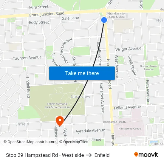 Stop 29 Hampstead Rd - West side to Enfield map