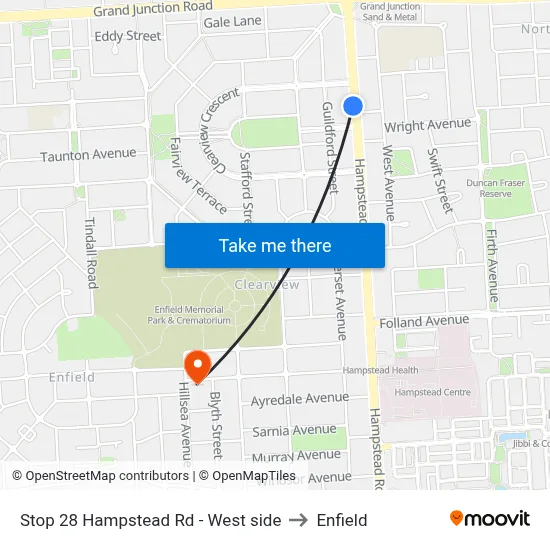 Stop 28 Hampstead Rd - West side to Enfield map