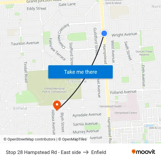 Stop 28 Hampstead Rd - East side to Enfield map