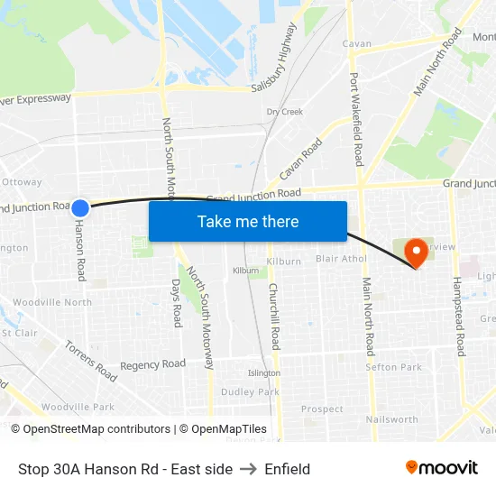 Stop 30A Hanson Rd - East side to Enfield map