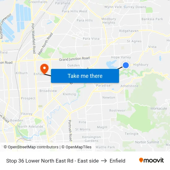 Stop 36 Lower North East Rd - East side to Enfield map