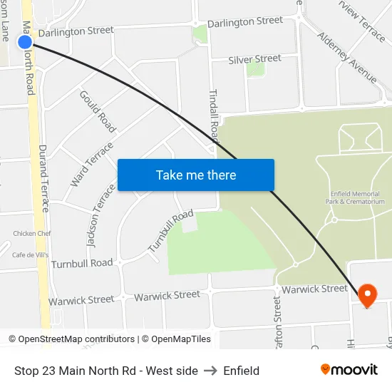Stop 23 Main North Rd - West side to Enfield map