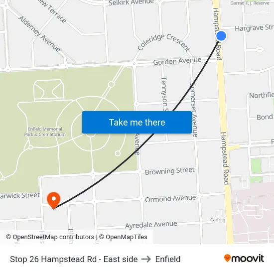 Stop 26 Hampstead Rd - East side to Enfield map