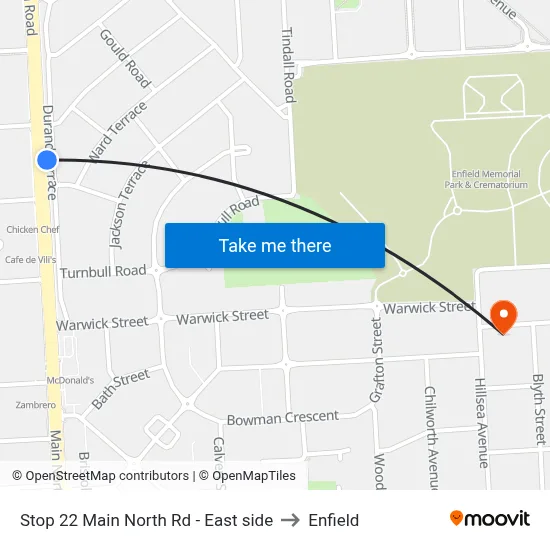 Stop 22 Main North Rd - East side to Enfield map