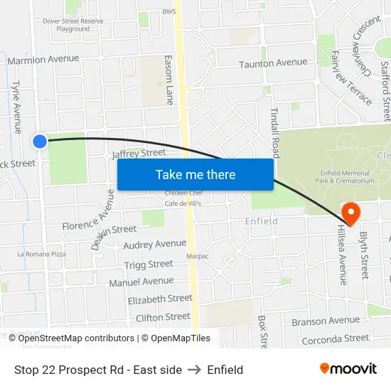Stop 22 Prospect Rd - East side to Enfield map