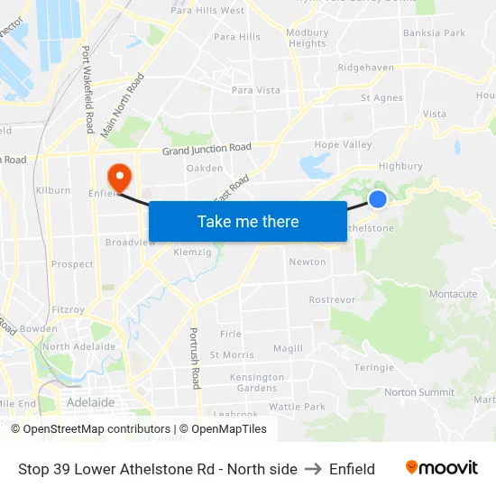 Stop 39 Lower Athelstone Rd - North side to Enfield map
