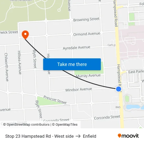 Stop 23 Hampstead Rd - West side to Enfield map
