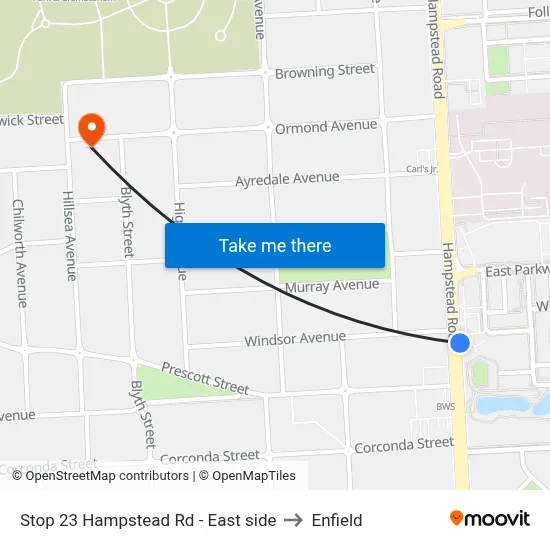 Stop 23 Hampstead Rd - East side to Enfield map