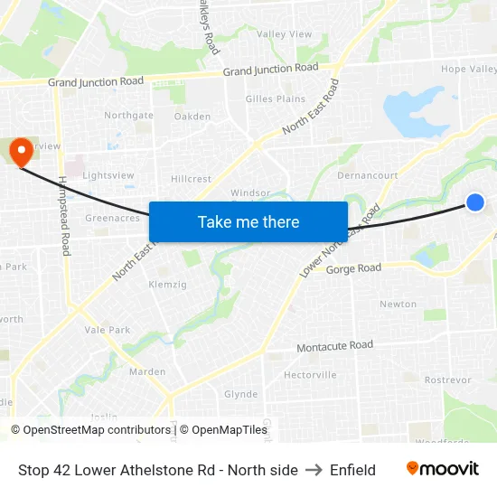 Stop 42 Lower Athelstone Rd - North side to Enfield map