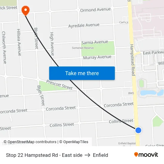 Stop 22 Hampstead Rd - East side to Enfield map