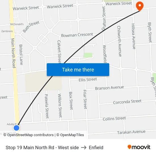 Stop 19 Main North Rd - West side to Enfield map
