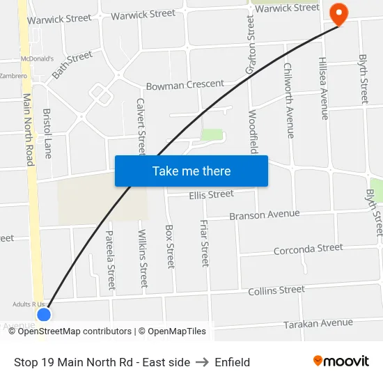 Stop 19 Main North Rd - East side to Enfield map