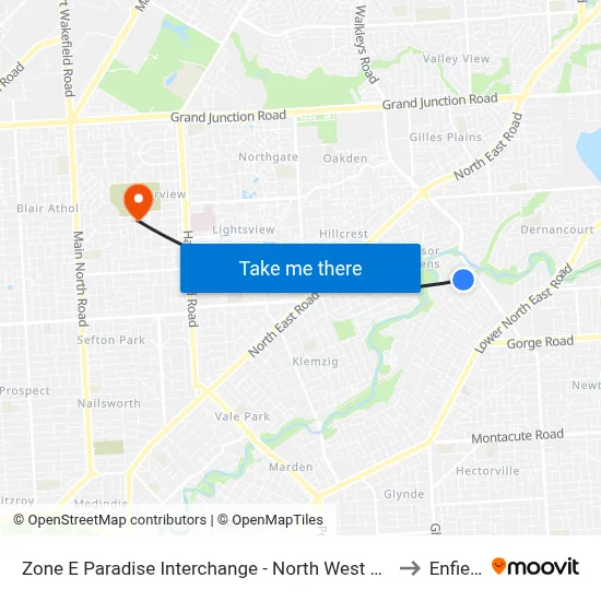 Zone E Paradise Interchange - North West side to Enfield map