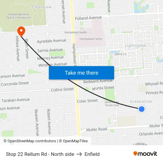 Stop 22 Rellum Rd - North side to Enfield map