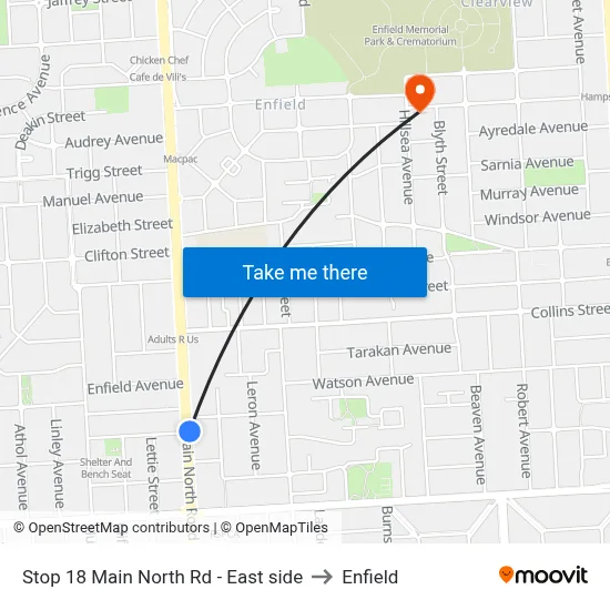 Stop 18 Main North Rd - East side to Enfield map