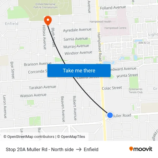 Stop 20A Muller Rd - North side to Enfield map
