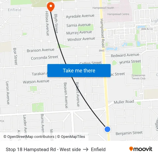Stop 18 Hampstead Rd - West side to Enfield map