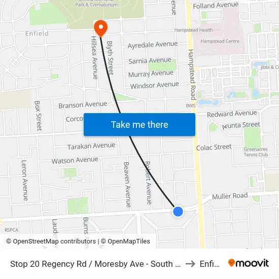 Stop 20 Regency Rd / Moresby Ave - South side to Enfield map